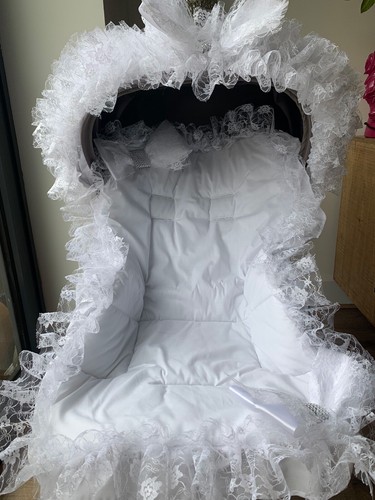 Pram pushchair white frilly - white,